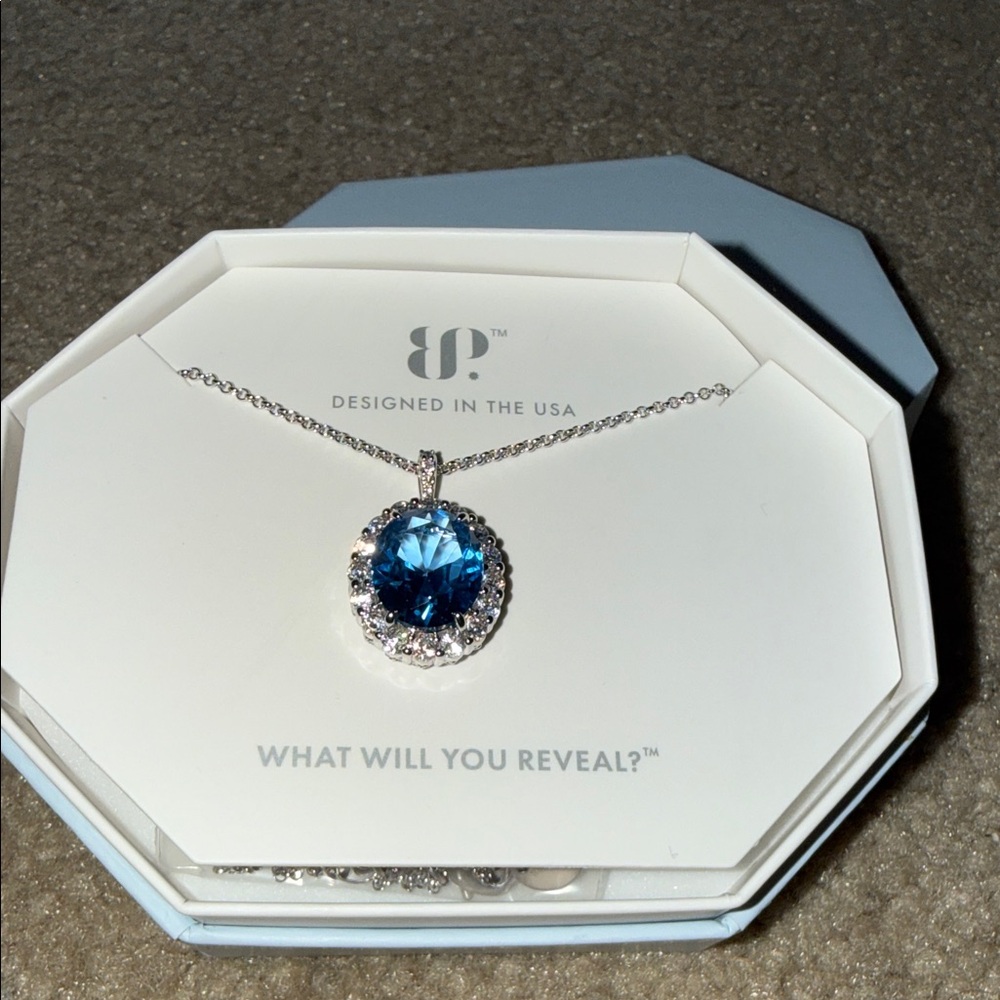 Stunning Blue Crystal Necklace with Silver Chain